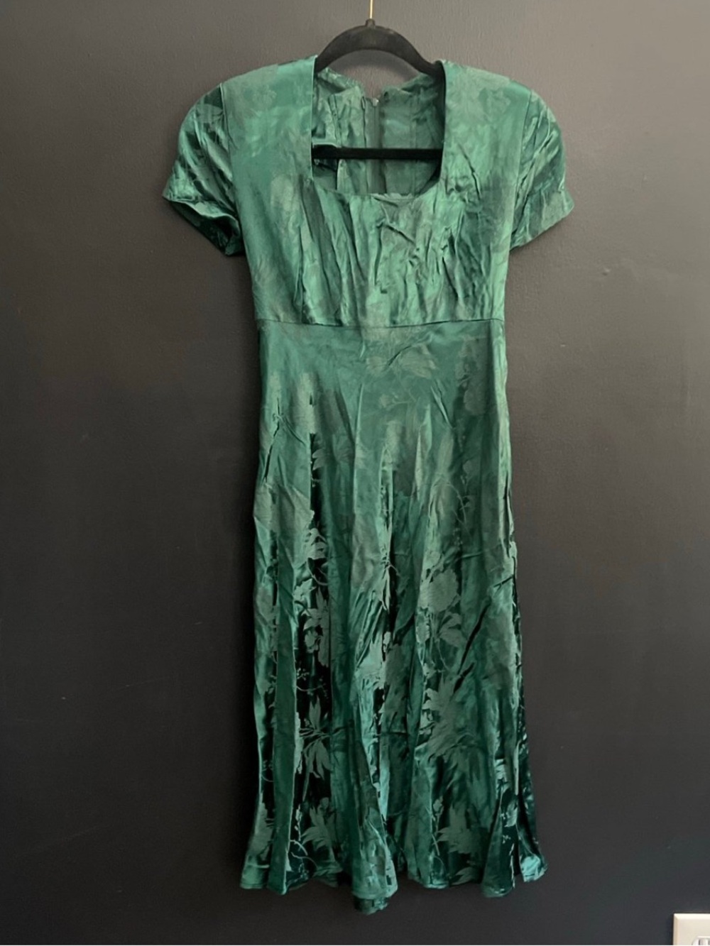 90s Vintage Girls Green Satin Floral Dress